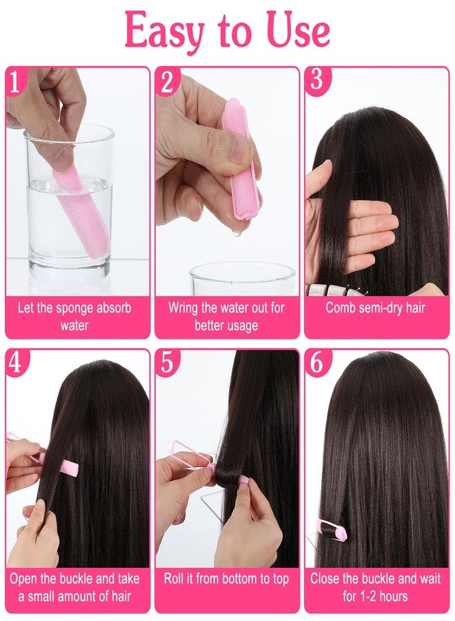 WJIAAA 56 Pcs Foam Hair Rollers, 0.59 Inch Heatless Hair Curler Small Sponge Curlers Soft Sleeping Roller for Short/Long Tressesr to Curls Pink - Image 4